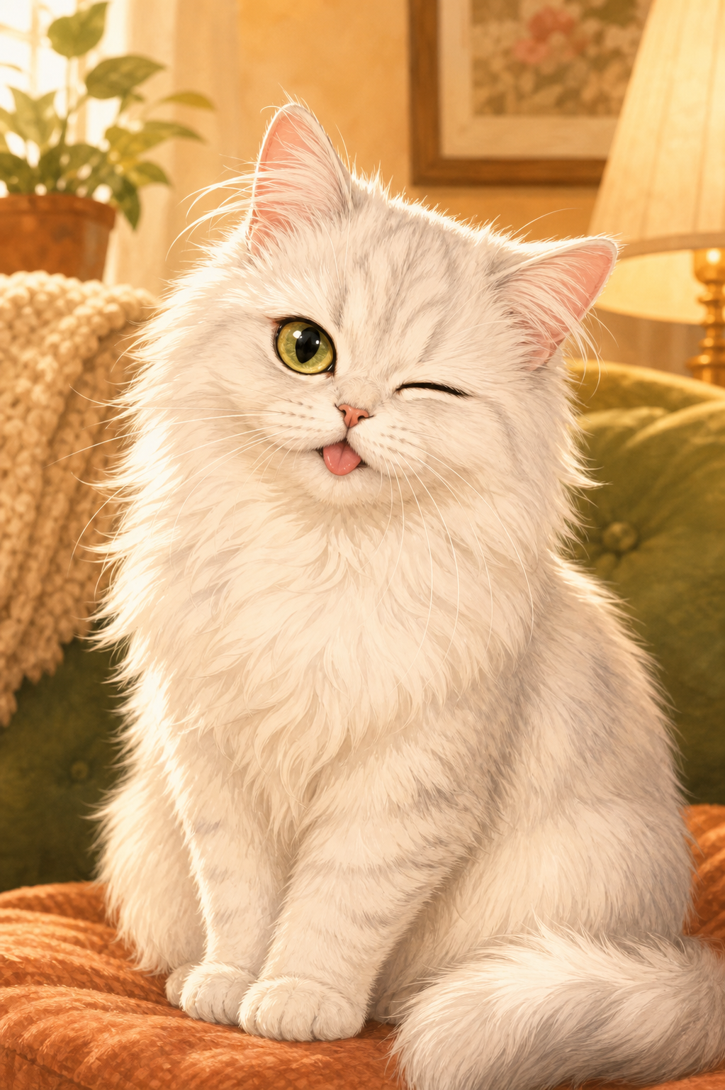 Witty looking mischievous, like a cat who already wrote the punchline.