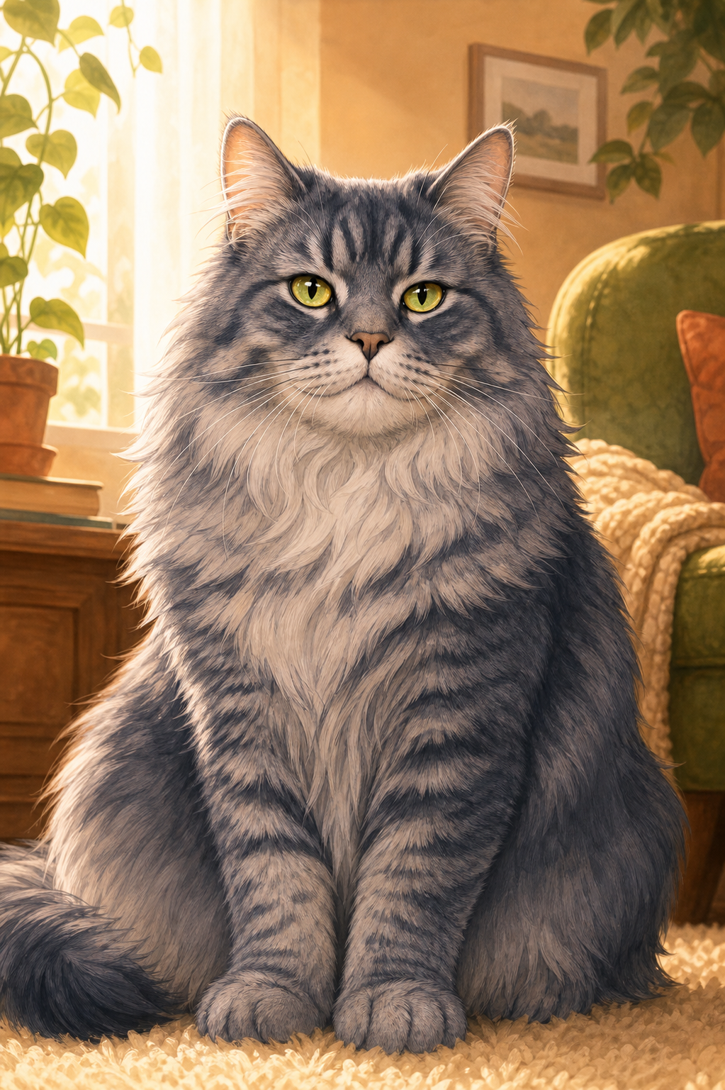 Yori sitting upright and looking like the senior boss of the house.